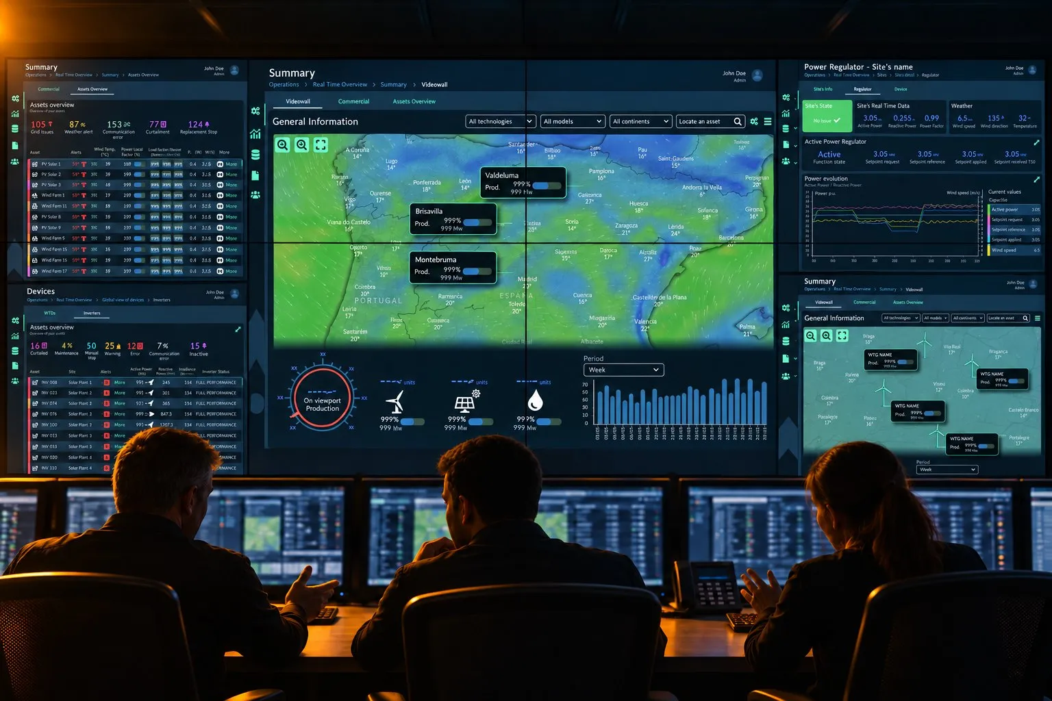 Live monitoring of wind and solar farms on a map