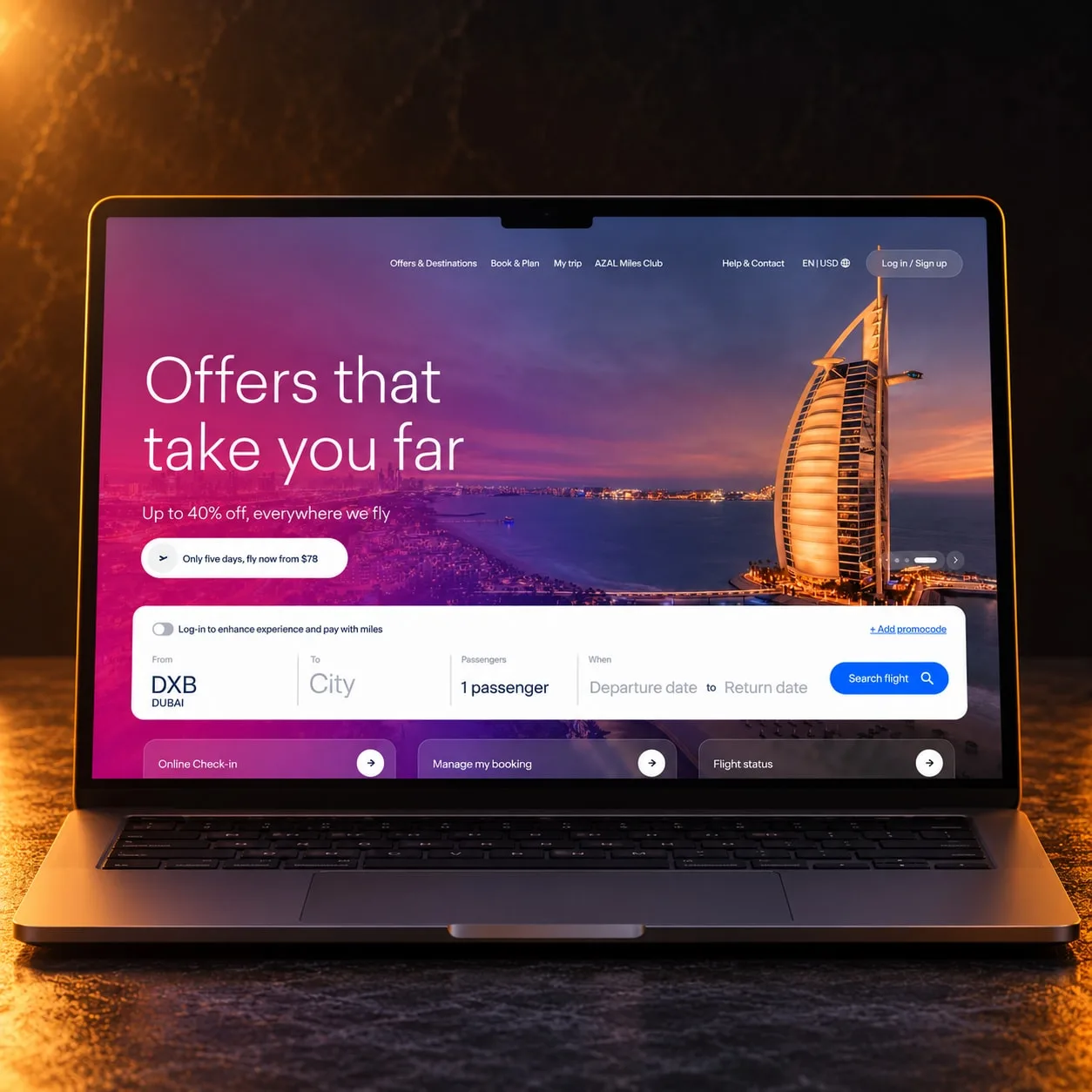 Airline booking interface