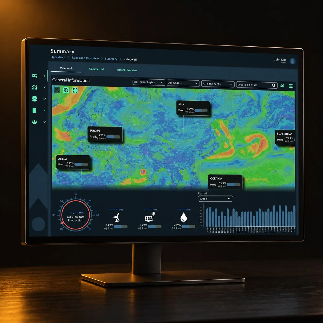 Live monitoring of wind and solar farms on a map